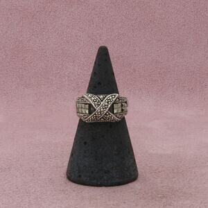 sterling silver marcasite studded x dome ring size 5.5